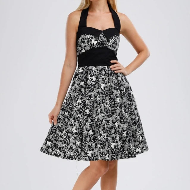 POISON IVY PIN UP ~ BUTTERFLY & ROSES HALTER DRESS
