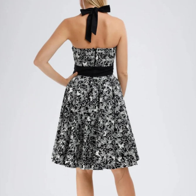 POISON IVY PIN UP ~ BUTTERFLY & ROSES HALTER DRESS