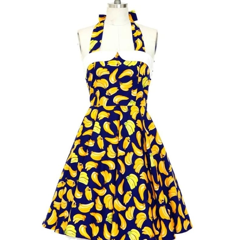POISON IVY PIN UP ~ BANANA HALTER DRESS