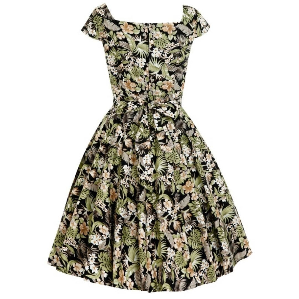 POISON IVY PIN UP ~ TROPICAL FLORAL DRESS (BLACK)