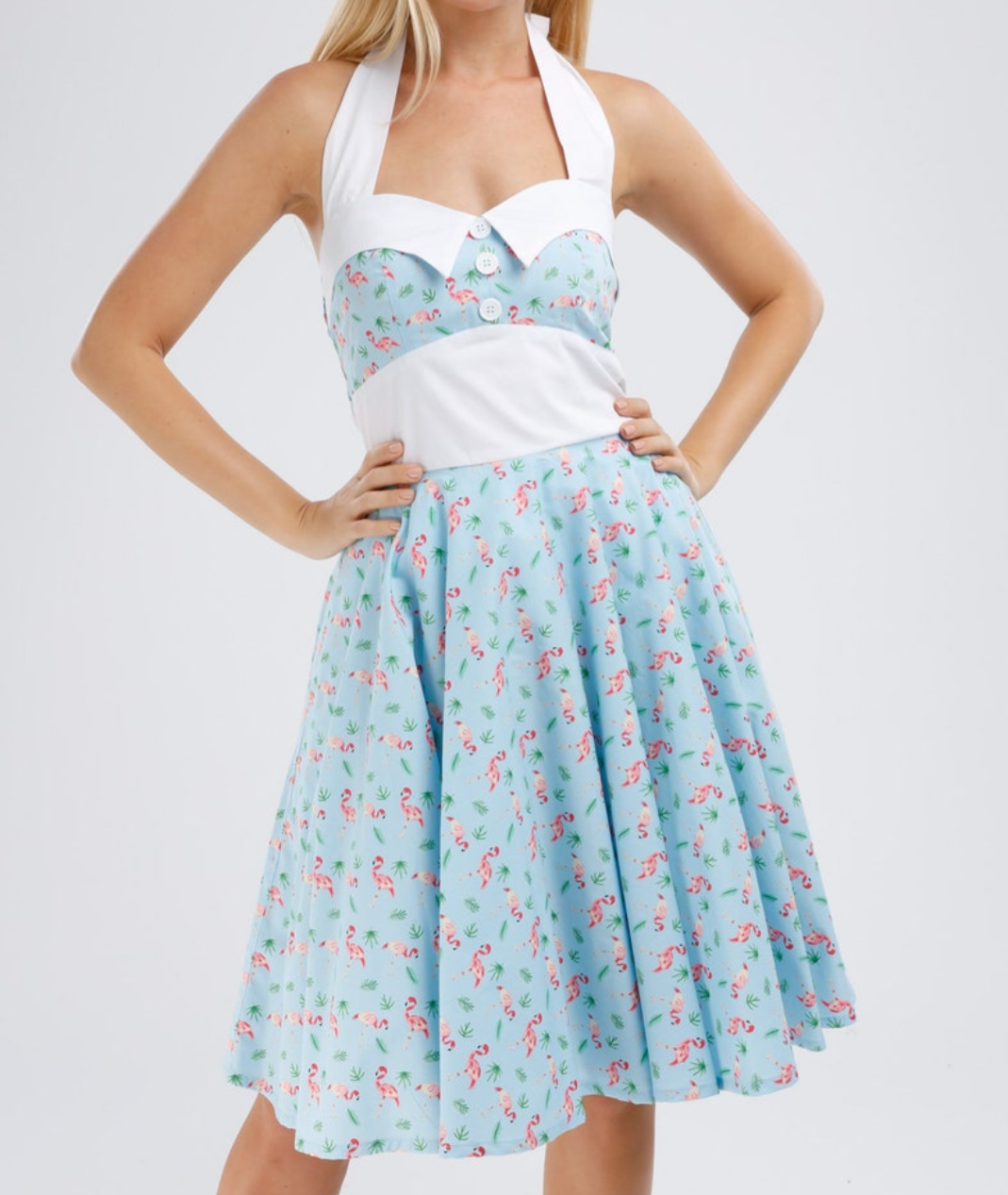 POISON IVY PIN UP ~ PRETTY FLAMINGO HALTER DRESS